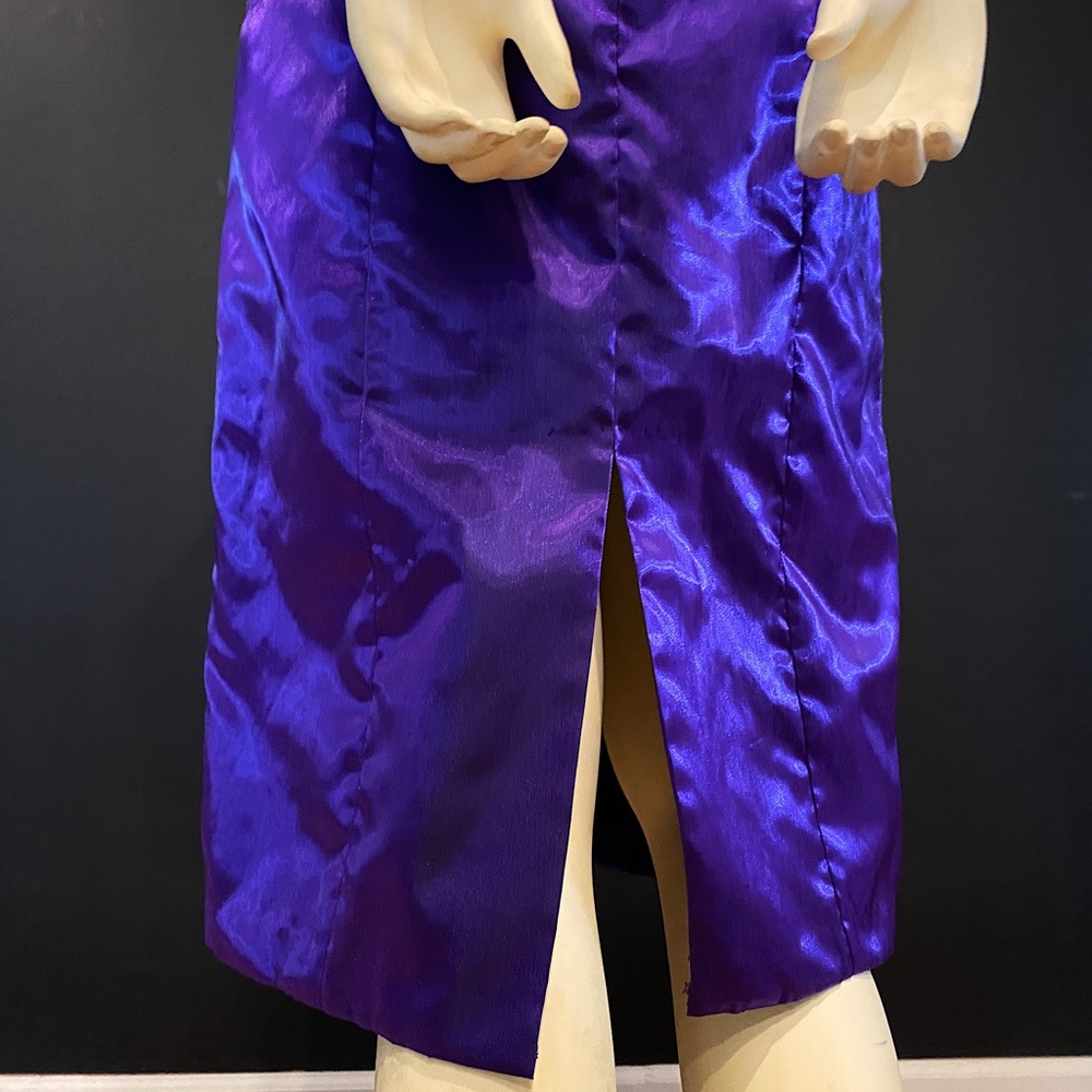 AMAZING Vintage Royal Purple Iridescent Statement Puff Sleeve Midi Dress - Picture 7 of 11